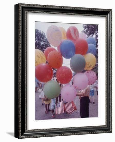 Balloons Sold by Man to People Watching Events, Kosygin's Second Visit to Glassboro, New Jersey-Art Rickerby-Framed Photographic Print