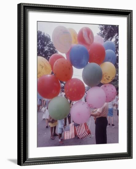 Balloons Sold by Man to People Watching Events, Kosygin's Second Visit to Glassboro, New Jersey-Art Rickerby-Framed Photographic Print