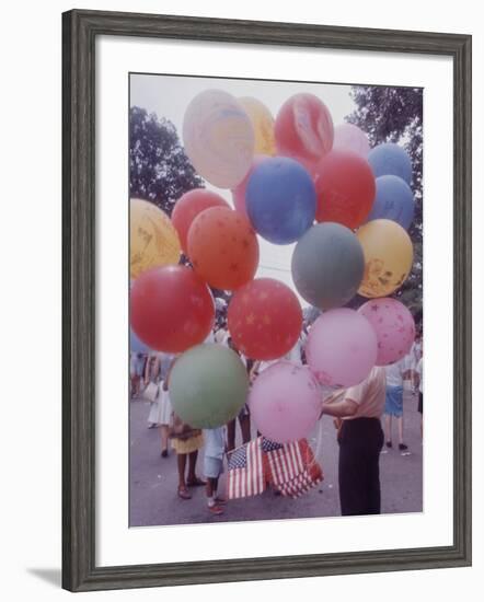 Balloons Sold by Man to People Watching Events, Kosygin's Second Visit to Glassboro, New Jersey-Art Rickerby-Framed Photographic Print