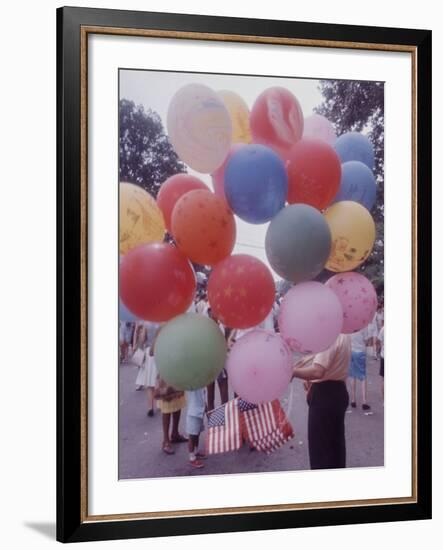 Balloons Sold by Man to People Watching Events, Kosygin's Second Visit to Glassboro, New Jersey-Art Rickerby-Framed Photographic Print