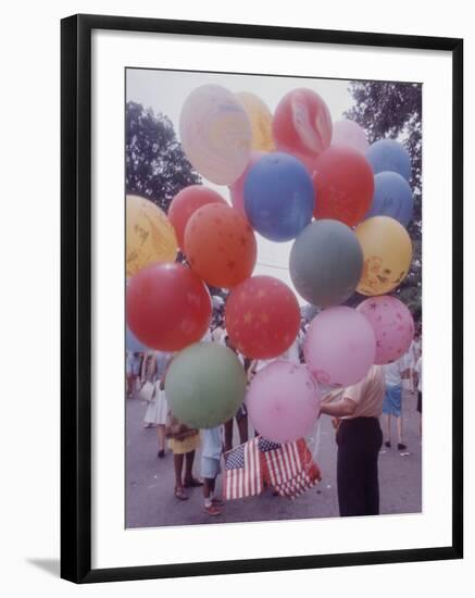 Balloons Sold by Man to People Watching Events, Kosygin's Second Visit to Glassboro, New Jersey-Art Rickerby-Framed Photographic Print