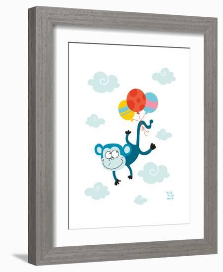 Ballooony Chimp-Blue Fish-Framed Art Print