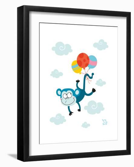 Ballooony Chimp-Blue Fish-Framed Art Print