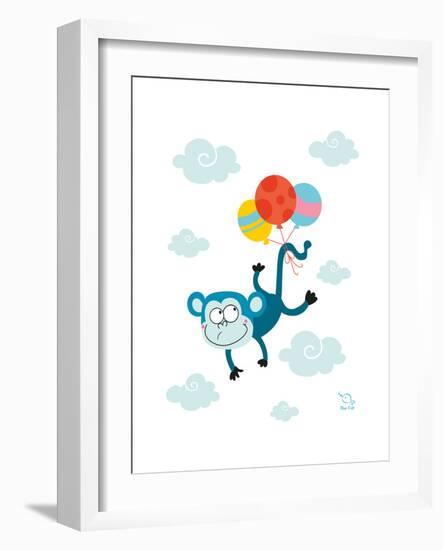 Ballooony Chimp-Blue Fish-Framed Art Print