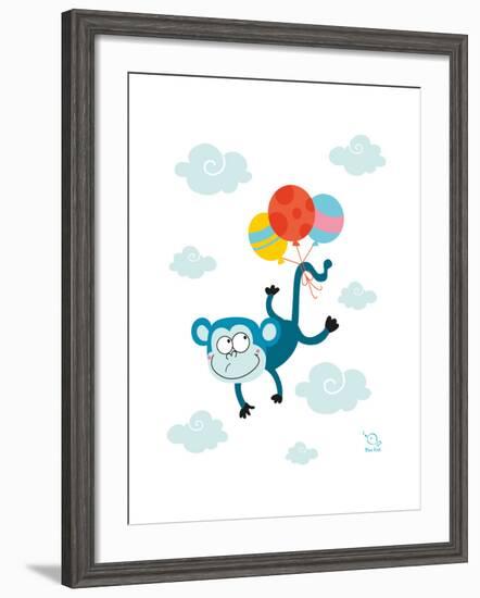 Ballooony Chimp-Blue Fish-Framed Art Print