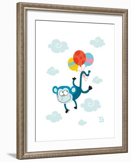 Ballooony Chimp-Blue Fish-Framed Art Print