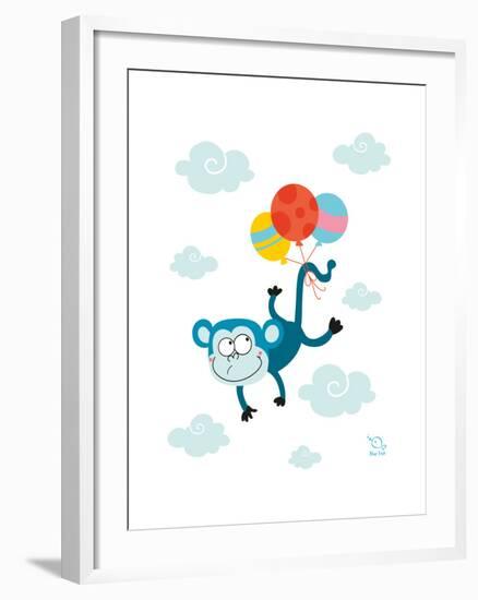 Ballooony Chimp-Blue Fish-Framed Art Print