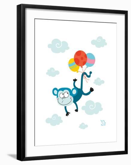 Ballooony Chimp-Blue Fish-Framed Art Print