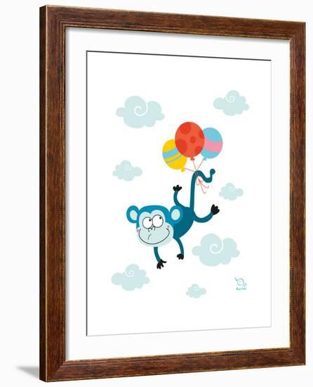 Ballooony Chimp-Blue Fish-Framed Art Print