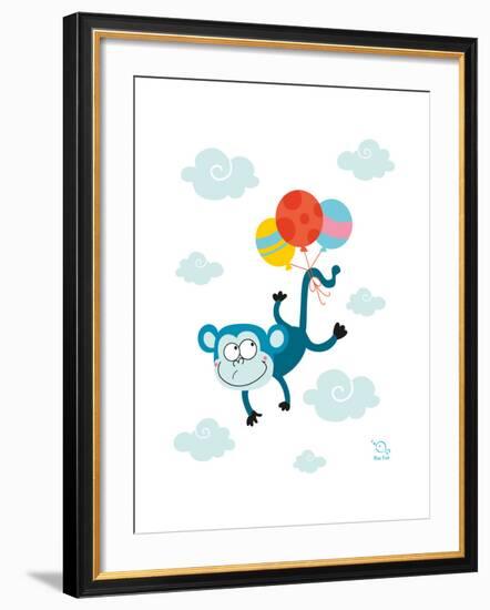 Ballooony Chimp-Blue Fish-Framed Art Print