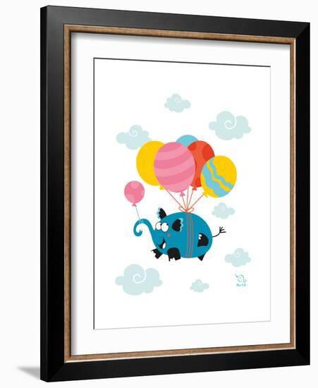 Ballooony Ellie-Blue Fish-Framed Art Print