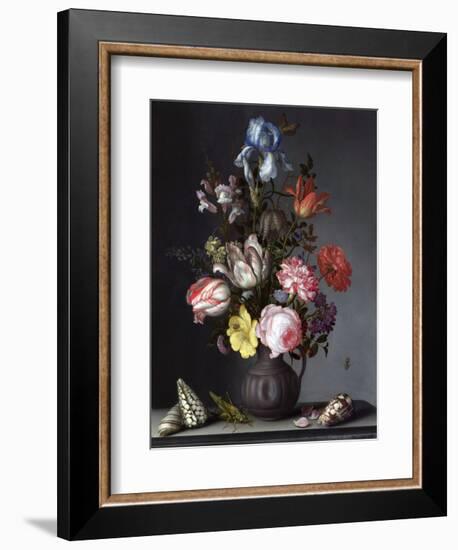 Balthasar van der Ast, Flowers in a Vase with Shells and Insects-Dutch Florals-Framed Art Print