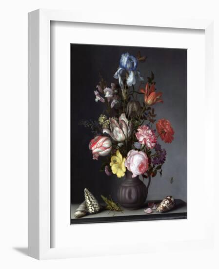 Balthasar van der Ast, Flowers in a Vase with Shells and Insects-Dutch Florals-Framed Art Print