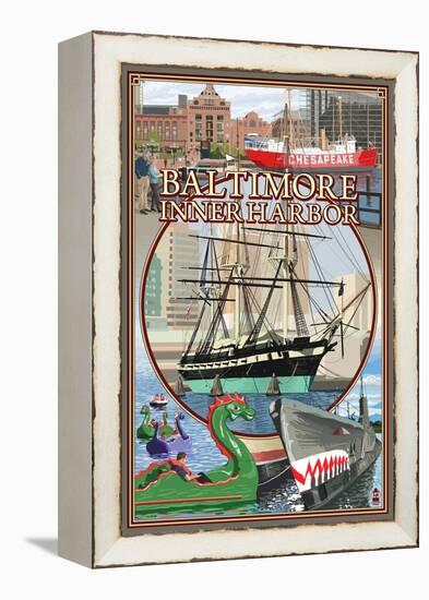 Baltimore Inner Harbor Scenes - Maryland-Lantern Press-Framed Stretched Canvas