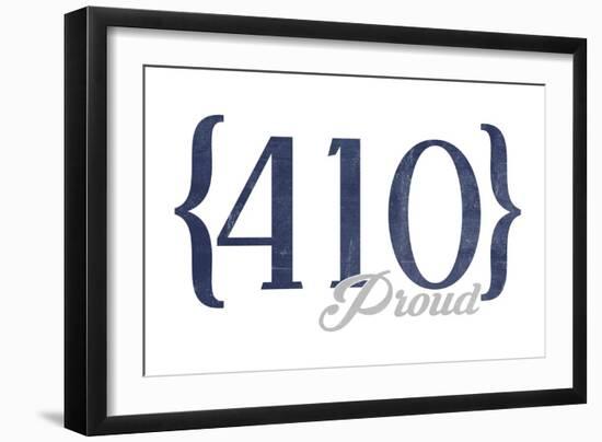 Baltimore, Maryland - 410 Area Code (Blue)-Lantern Press-Framed Art Print