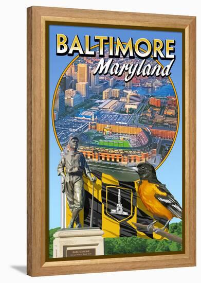 Baltimore, Maryland - Baseball Montage-Lantern Press-Framed Stretched Canvas