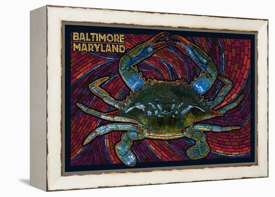 Baltimore, Maryland - Blue Crab Paper Mosaic-Lantern Press-Framed Stretched Canvas