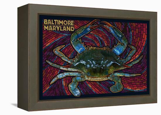 Baltimore, Maryland - Blue Crab Paper Mosaic-Lantern Press-Framed Stretched Canvas