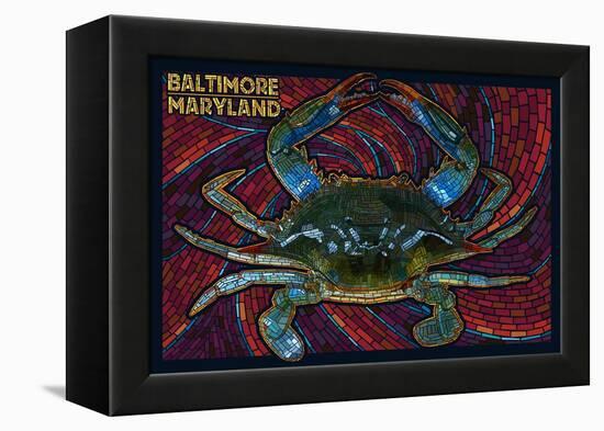 Baltimore, Maryland - Blue Crab Paper Mosaic-Lantern Press-Framed Stretched Canvas