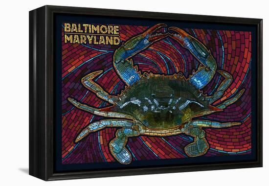 Baltimore, Maryland - Blue Crab Paper Mosaic-Lantern Press-Framed Stretched Canvas