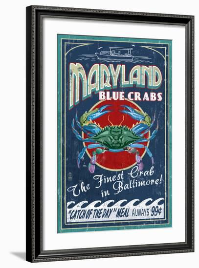 Baltimore, Maryland - Blue Crabs-Lantern Press-Framed Art Print