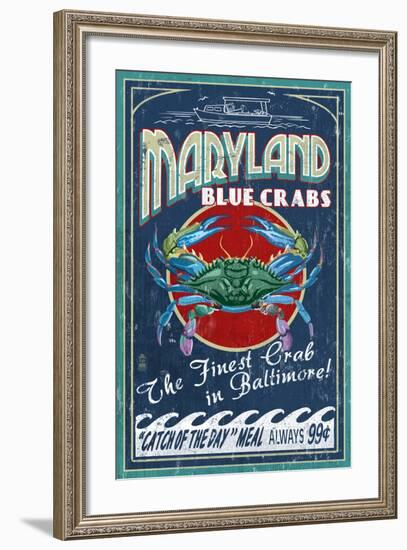 Baltimore, Maryland - Blue Crabs-Lantern Press-Framed Art Print