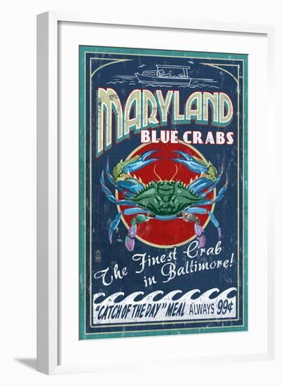 Baltimore, Maryland - Blue Crabs-Lantern Press-Framed Art Print