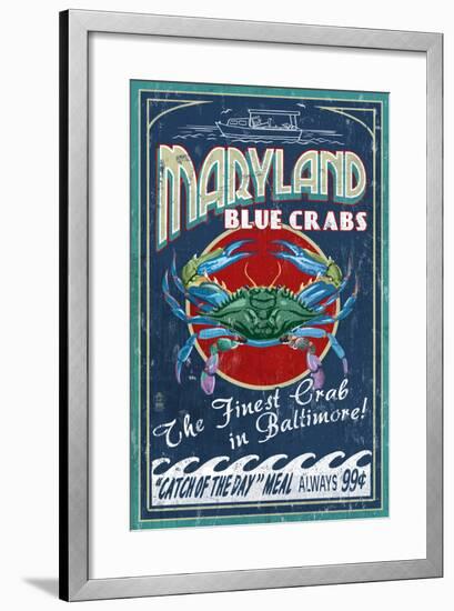 Baltimore, Maryland - Blue Crabs-Lantern Press-Framed Art Print