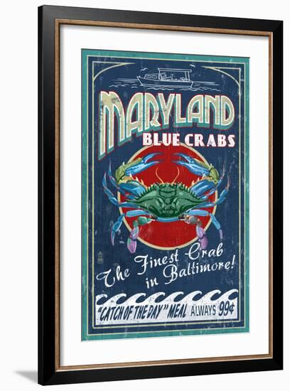 Baltimore, Maryland - Blue Crabs-Lantern Press-Framed Art Print