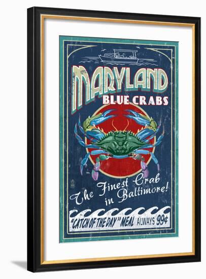 Baltimore, Maryland - Blue Crabs-Lantern Press-Framed Art Print