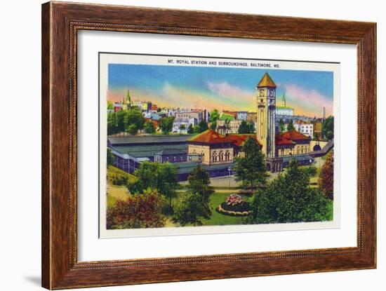 Baltimore, Maryland - Mt. Royal Station and Surrounding Grounds View-Lantern Press-Framed Art Print