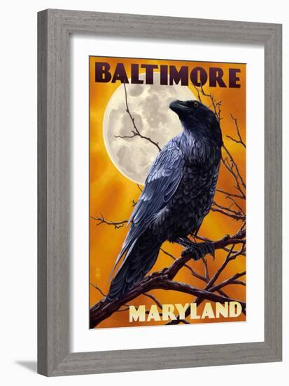 Baltimore, Maryland - Raven and Moon-Lantern Press-Framed Art Print