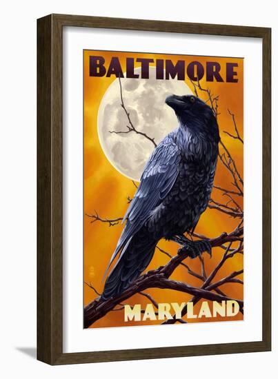 Baltimore, Maryland - Raven and Moon-Lantern Press-Framed Art Print