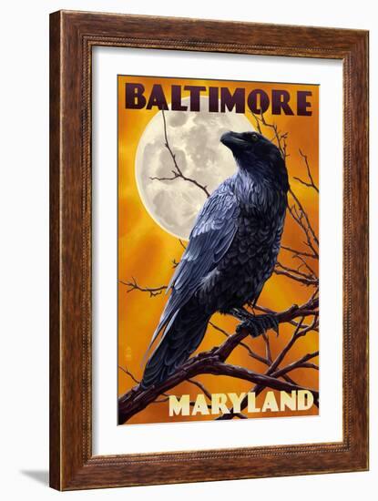 Baltimore, Maryland - Raven and Moon-Lantern Press-Framed Art Print