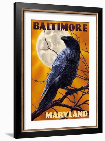 Baltimore, Maryland - Raven and Moon-Lantern Press-Framed Art Print