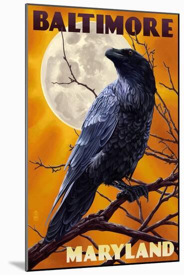 Baltimore, Maryland - Raven and Moon-Lantern Press-Mounted Art Print