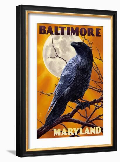 Baltimore, Maryland - Raven and Moon-Lantern Press-Framed Art Print