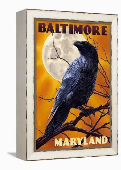 Baltimore, Maryland - Raven and Moon-Lantern Press-Framed Stretched Canvas