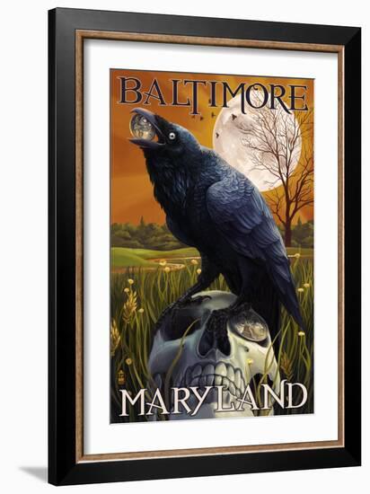 Baltimore, Maryland - Raven and Skull-Lantern Press-Framed Art Print