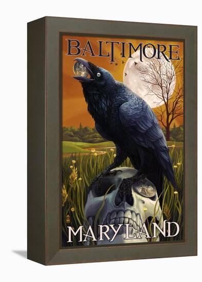 Baltimore, Maryland - Raven and Skull-Lantern Press-Framed Stretched Canvas