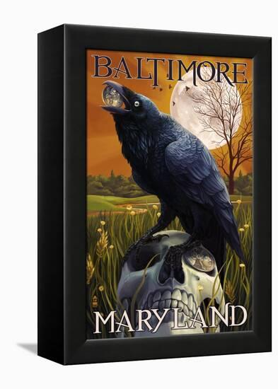 Baltimore, Maryland - Raven and Skull-Lantern Press-Framed Stretched Canvas