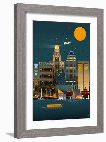 Baltimore, Maryland - Retro Skyline (no text)-Lantern Press-Framed Art Print