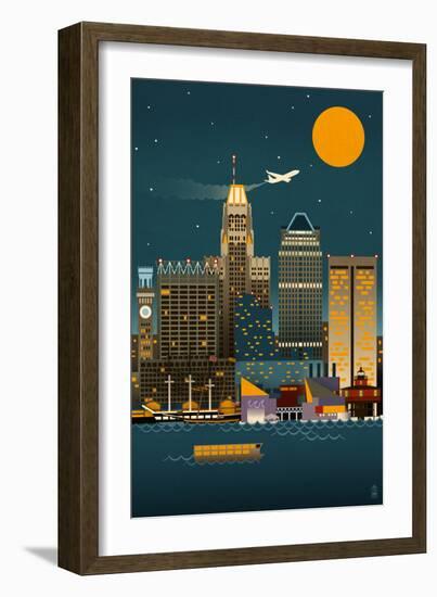 Baltimore, Maryland - Retro Skyline (no text)-Lantern Press-Framed Art Print
