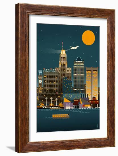 Baltimore, Maryland - Retro Skyline (no text)-Lantern Press-Framed Art Print