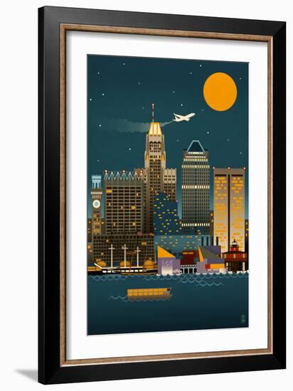 Baltimore, Maryland - Retro Skyline (no text)-Lantern Press-Framed Art Print