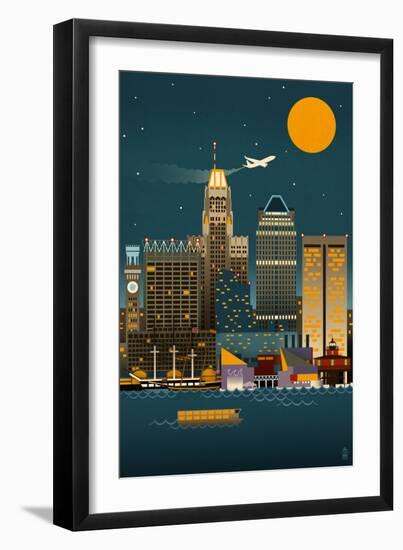 Baltimore, Maryland - Retro Skyline (no text)-Lantern Press-Framed Art Print