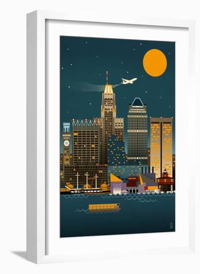 Baltimore, Maryland - Retro Skyline (no text)-Lantern Press-Framed Art Print