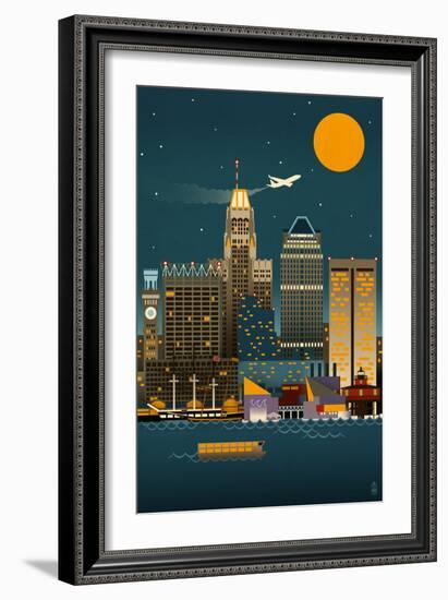 Baltimore, Maryland - Retro Skyline (no text)-Lantern Press-Framed Art Print