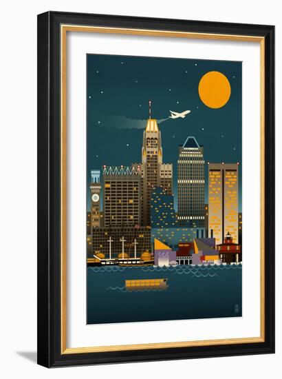 Baltimore, Maryland - Retro Skyline (no text)-Lantern Press-Framed Art Print