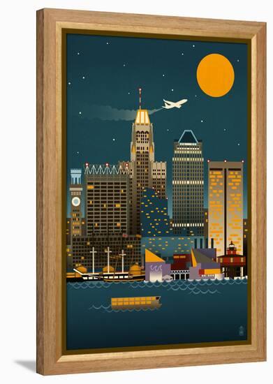 Baltimore, Maryland - Retro Skyline (no text)-Lantern Press-Framed Stretched Canvas